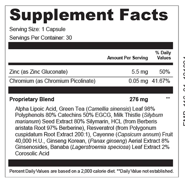 AquaSculpt supplement facts label